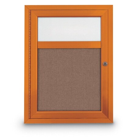 United Visual Products Slim Enclosed Corkboard, 30"x30", Gold Alum Frame/Ultramarine UVEB3030-GOLD-ULTMAR